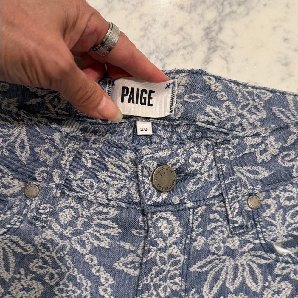 PAIGE Blue and White Patterned Jeans